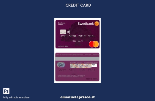 modello di carta di credito mastercard svedese SwedBank in stile verificato